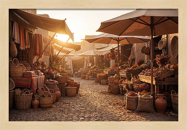 Bustling Street Market At Sunset