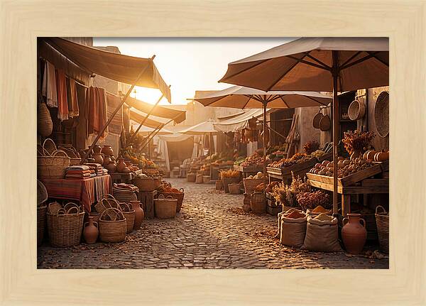 Bustling Street Market At Sunset