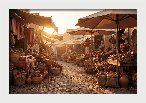 Bustling Street Market At Sunset