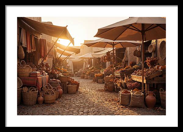 Bustling Street Market At Sunset