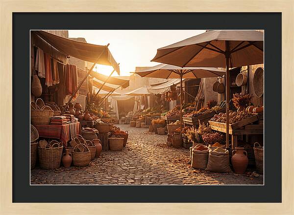 Bustling Street Market At Sunset