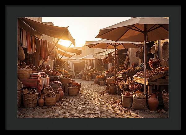 Bustling Street Market At Sunset
