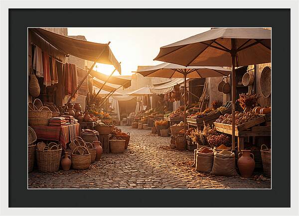 Bustling Street Market At Sunset