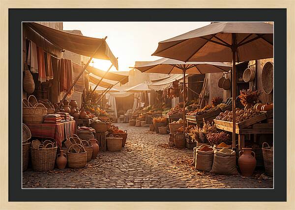 Bustling Street Market At Sunset