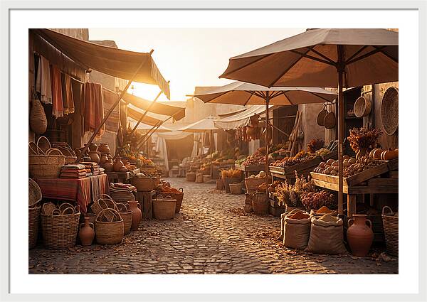 Bustling Street Market At Sunset