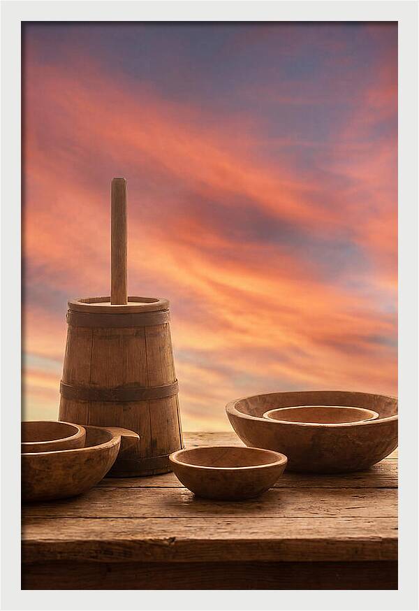Butter Churn And Wooden Bowls