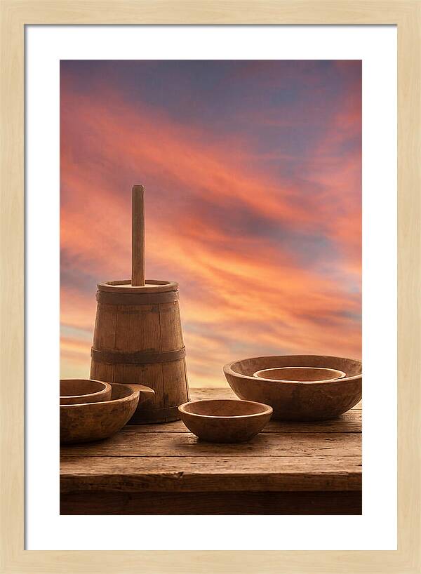Butter Churn And Wooden Bowls