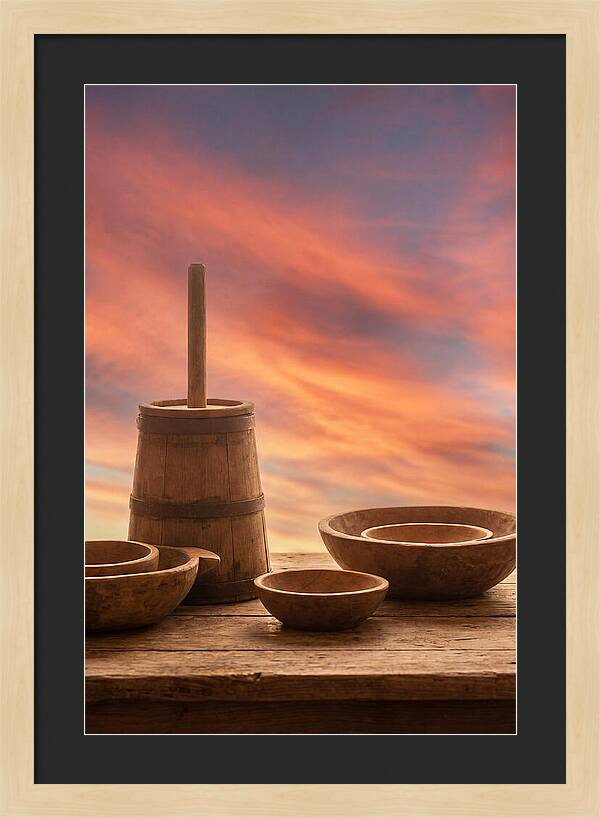 Butter Churn And Wooden Bowls