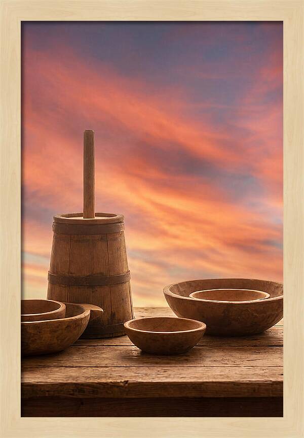 Butter Churn And Wooden Bowls