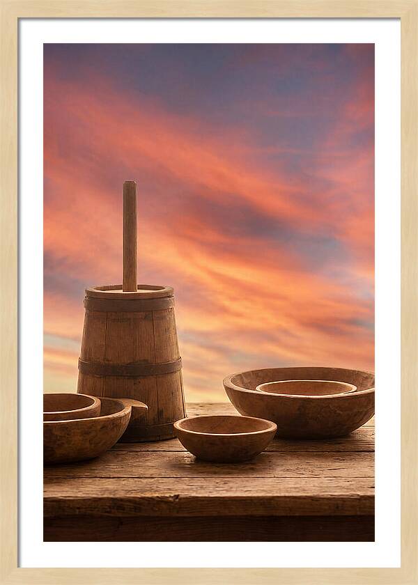 Butter Churn And Wooden Bowls