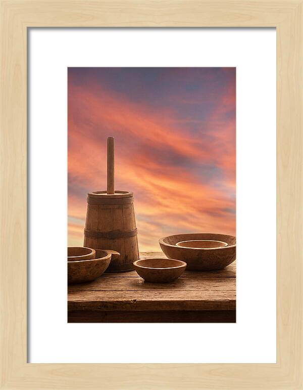 Butter Churn And Wooden Bowls