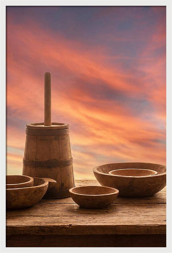 Butter Churn And Wooden Bowls