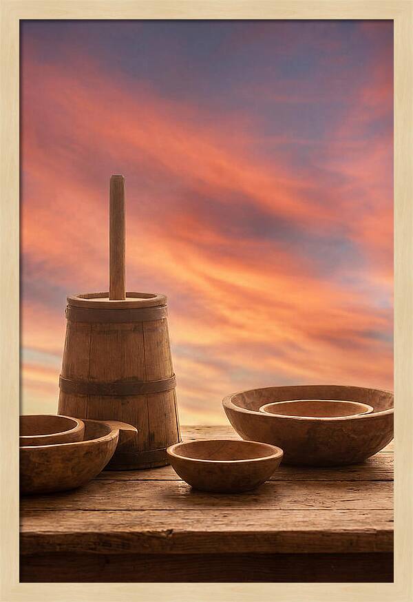 Butter Churn And Wooden Bowls