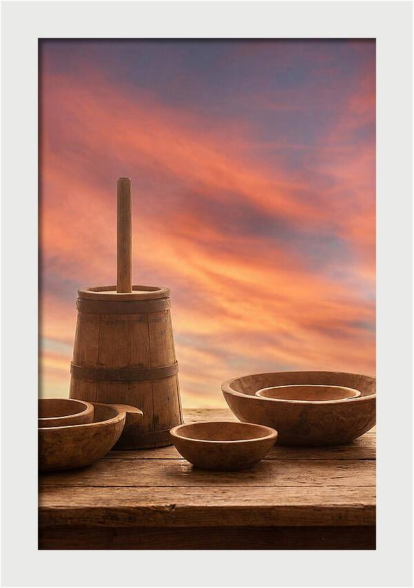 Butter Churn And Wooden Bowls