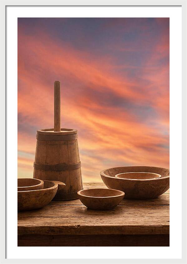 Butter Churn And Wooden Bowls