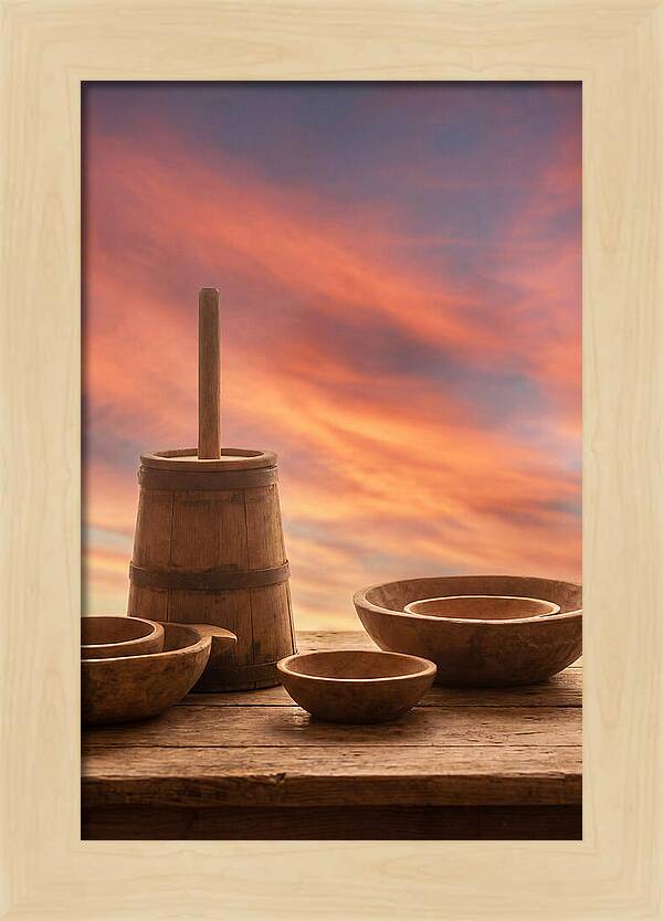 Butter Churn And Wooden Bowls