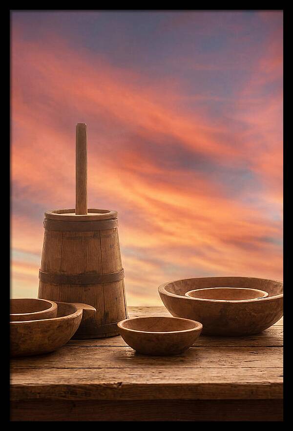 Butter Churn And Wooden Bowls