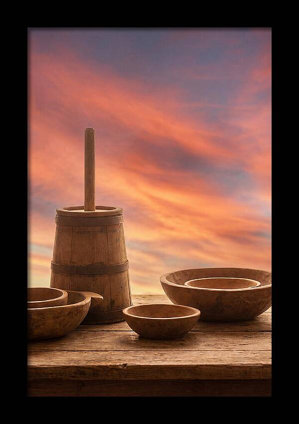 Butter Churn And Wooden Bowls
