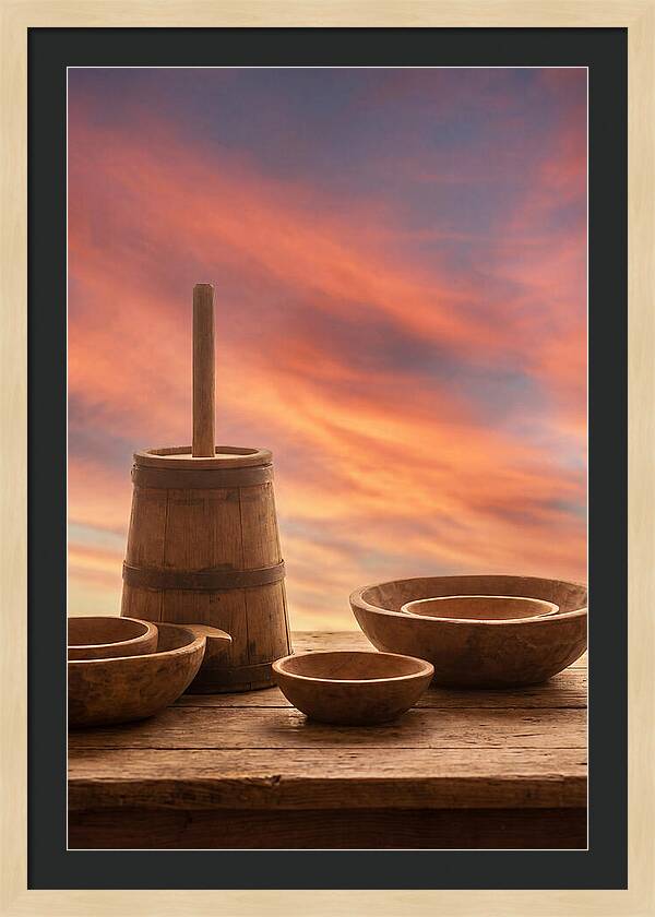 Butter Churn And Wooden Bowls