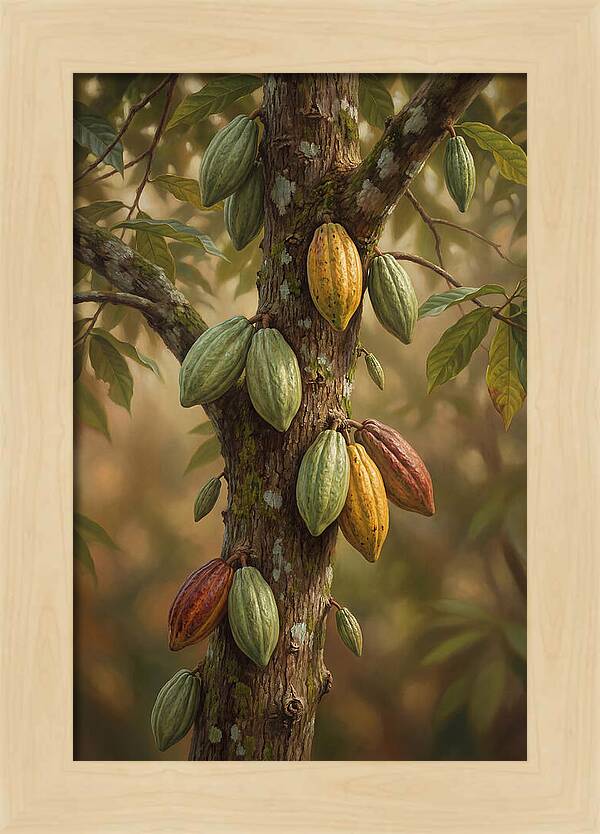 Cacao Tree With Colorful Pods