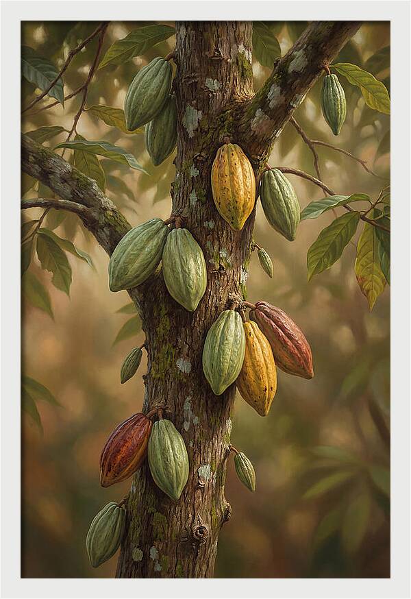 Cacao Tree With Colorful Pods