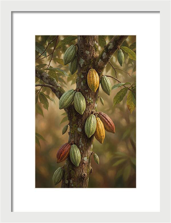 Cacao Tree With Colorful Pods