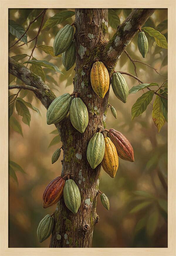 Cacao Tree With Colorful Pods