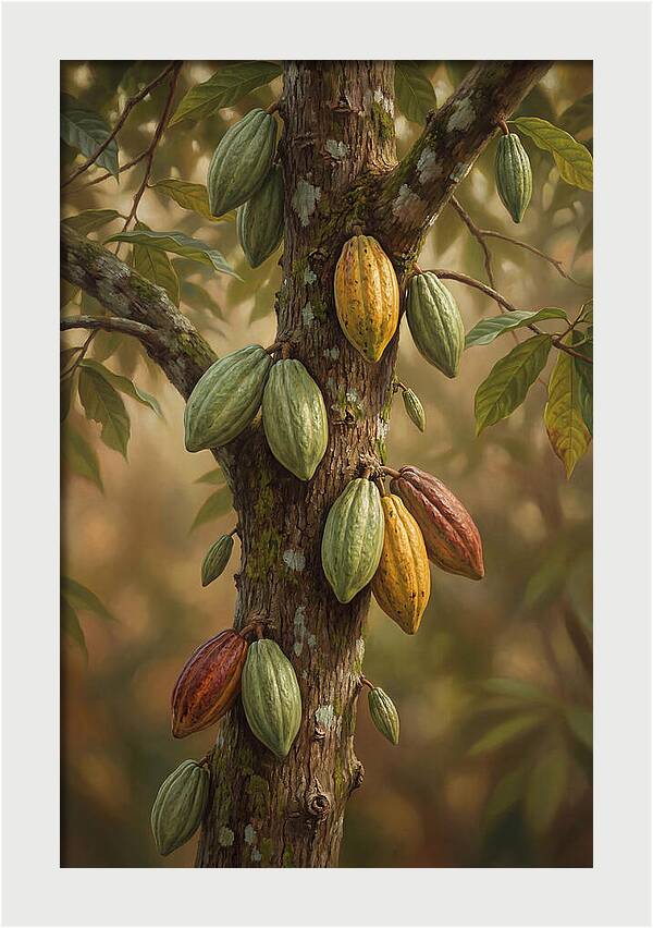 Cacao Tree With Colorful Pods