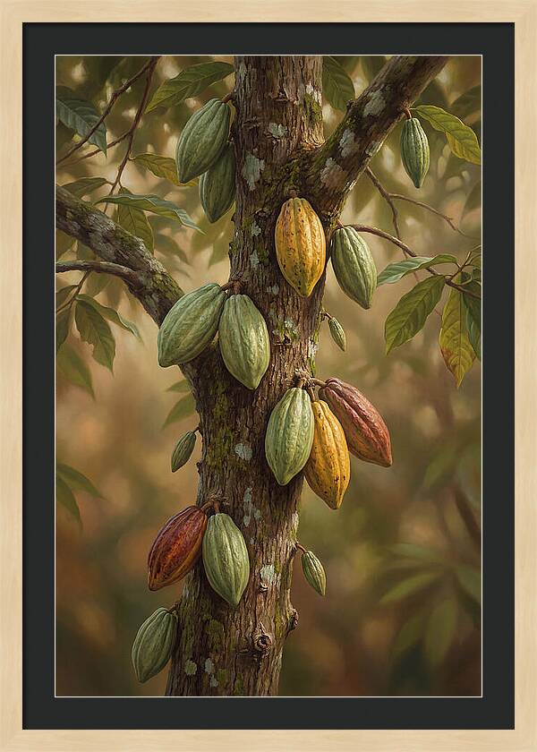 Cacao Tree With Colorful Pods