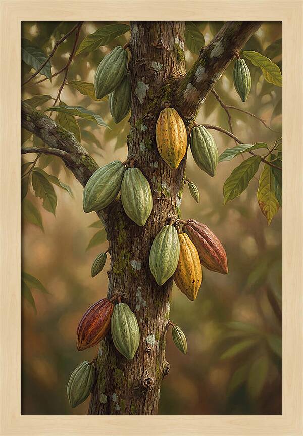 Cacao Tree With Colorful Pods
