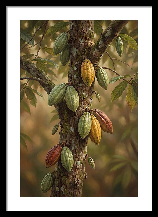 Cacao Tree With Colorful Pods