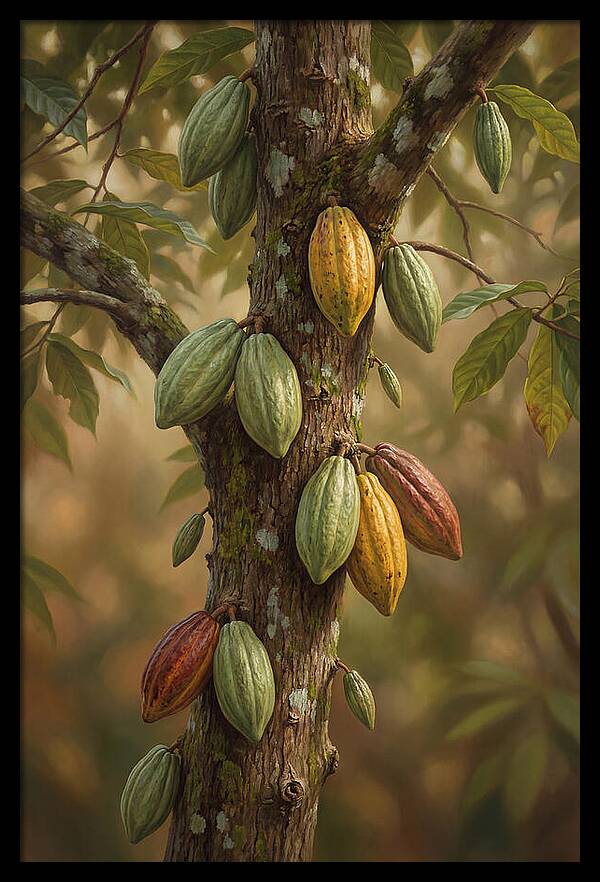 Cacao Tree With Colorful Pods