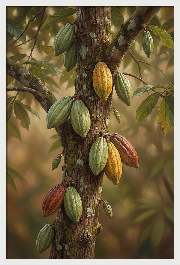 Cacao Tree With Colorful Pods