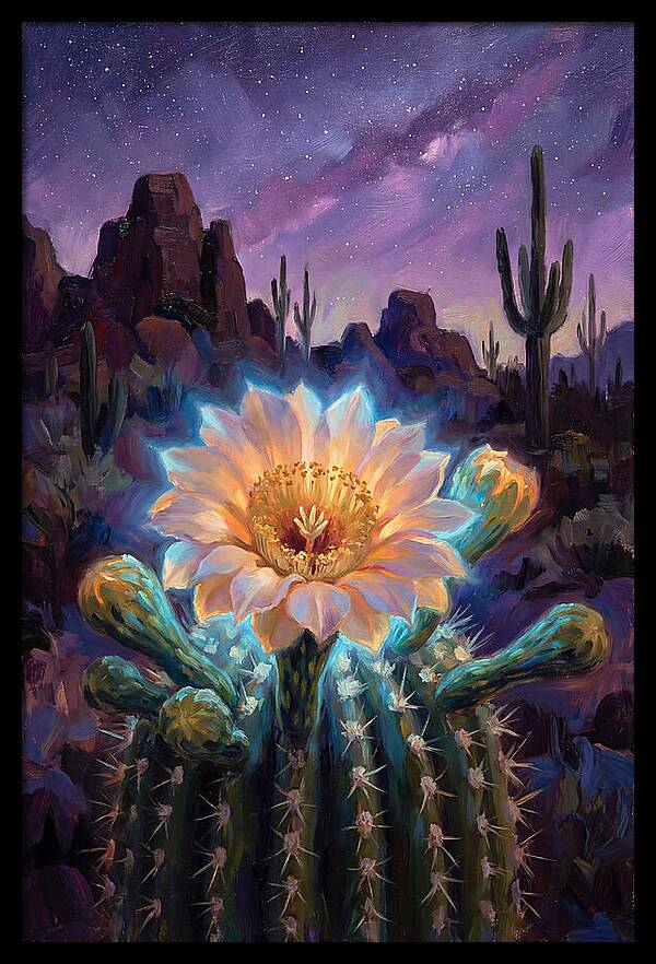 Cactus Flower Under Stars