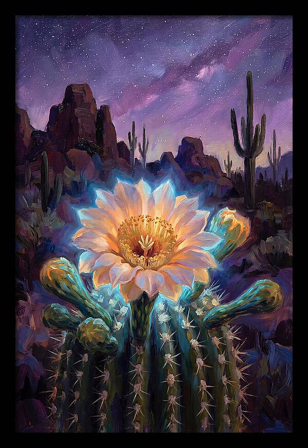 Cactus Flower Under Stars