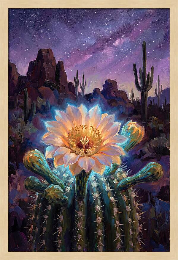 Cactus Flower Under Stars