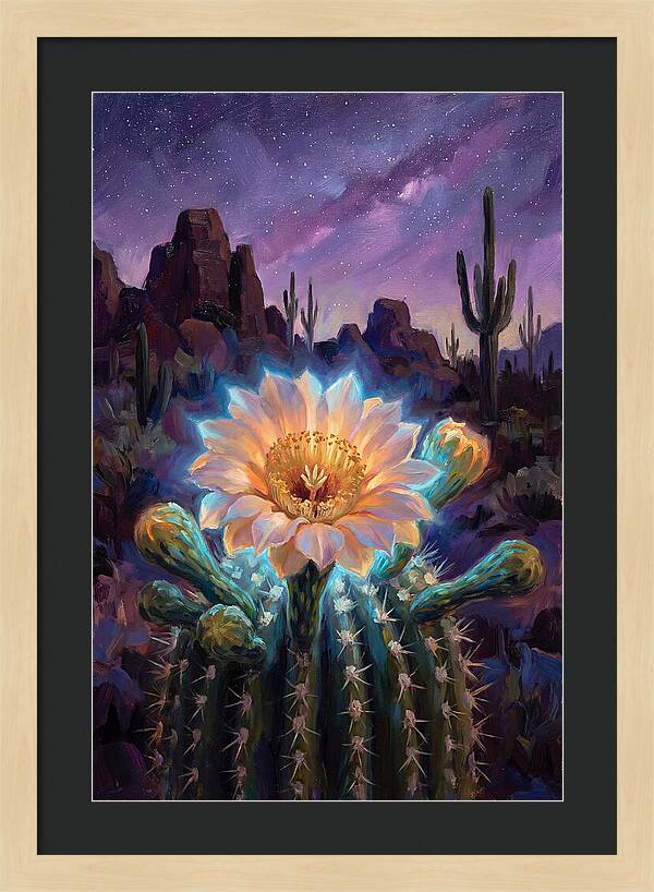 Cactus Flower Under Stars