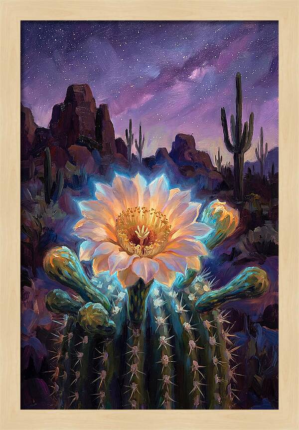 Cactus Flower Under Stars