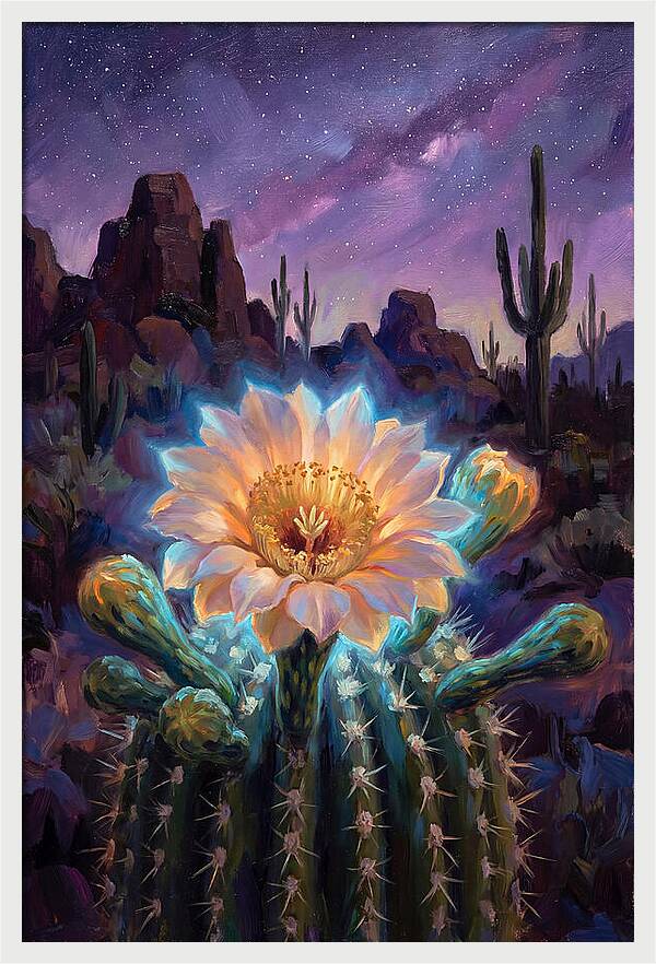 Cactus Flower Under Stars