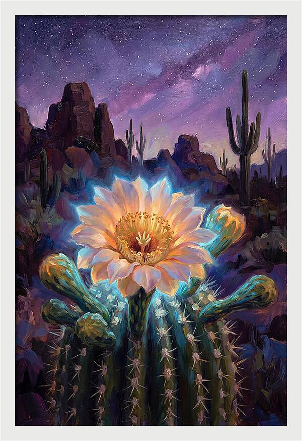 Cactus Flower Under Stars
