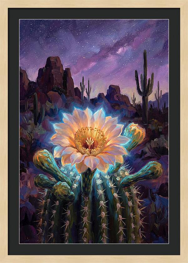 Cactus Flower Under Stars