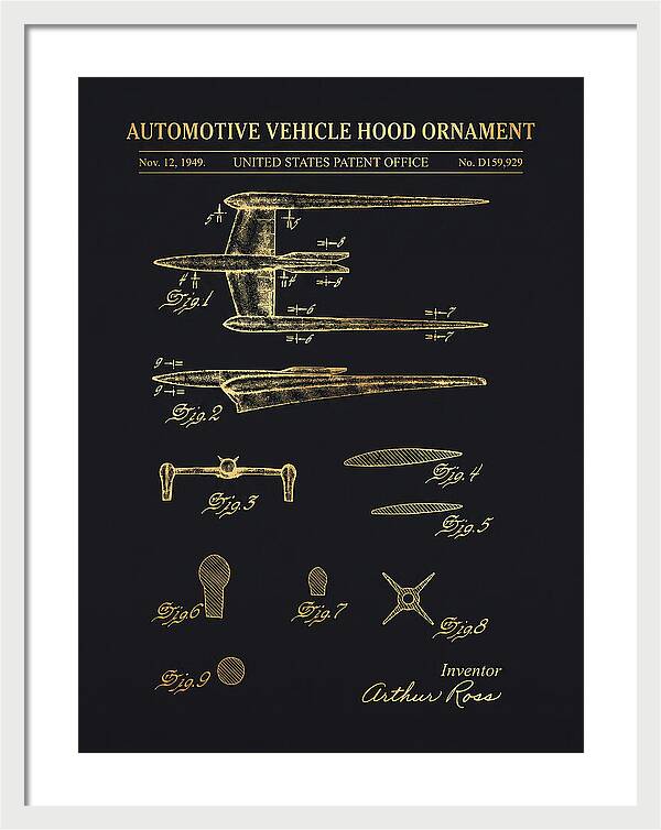 Cadillac Hood Ornament Gold Patent Usd159929s