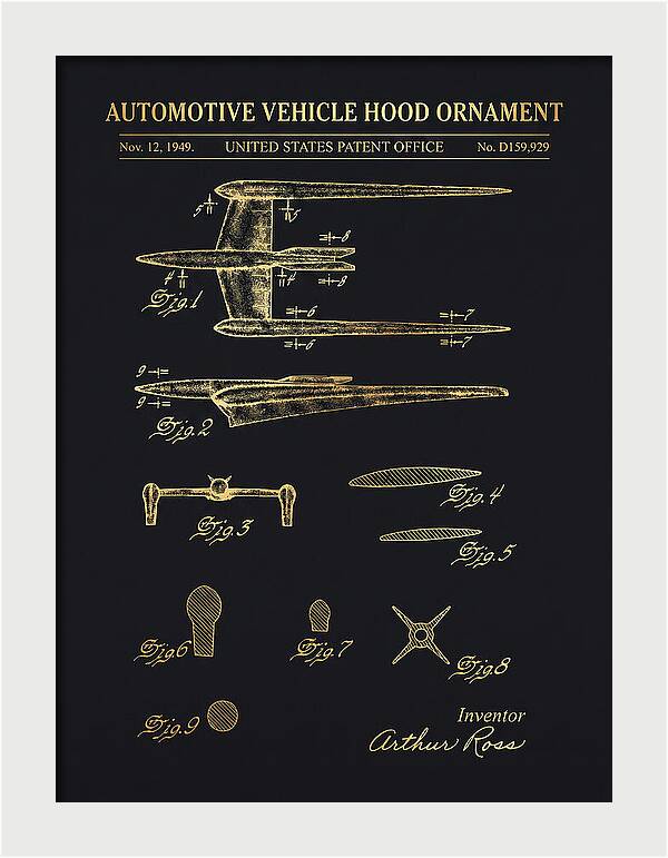 Cadillac Hood Ornament Gold Patent Usd159929s