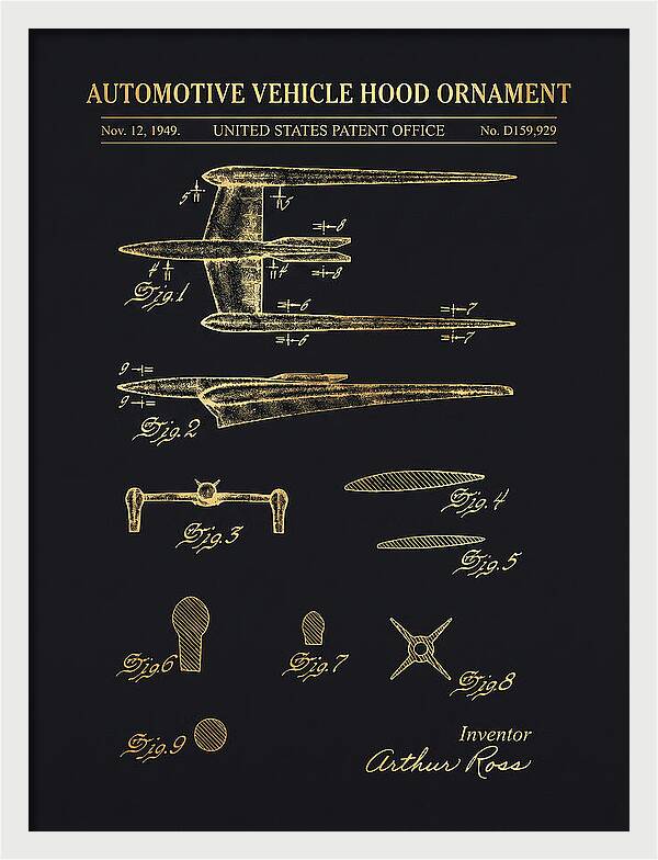 Cadillac Hood Ornament Gold Patent Usd159929s