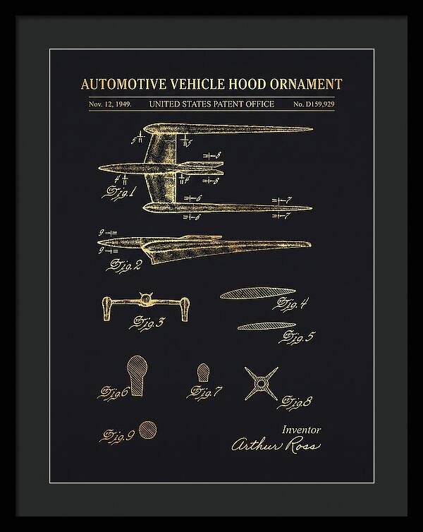 Cadillac Hood Ornament Gold Patent Usd159929s