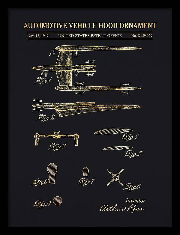 Cadillac Hood Ornament Gold Patent Usd159929s