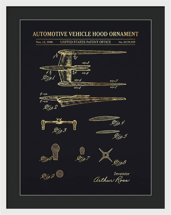 Cadillac Hood Ornament Gold Patent Usd159929s