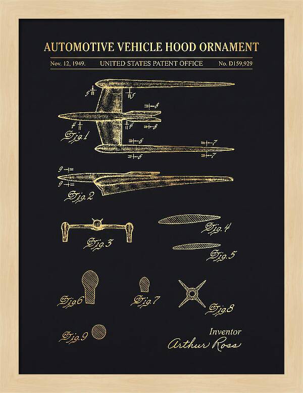 Cadillac Hood Ornament Gold Patent Usd159929s