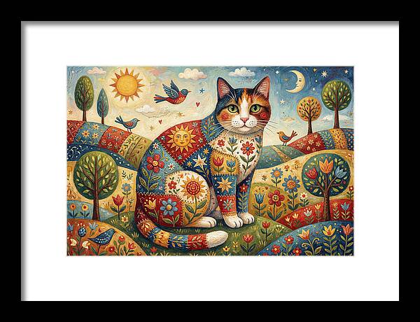Calico Cat In A Colorful Landscape