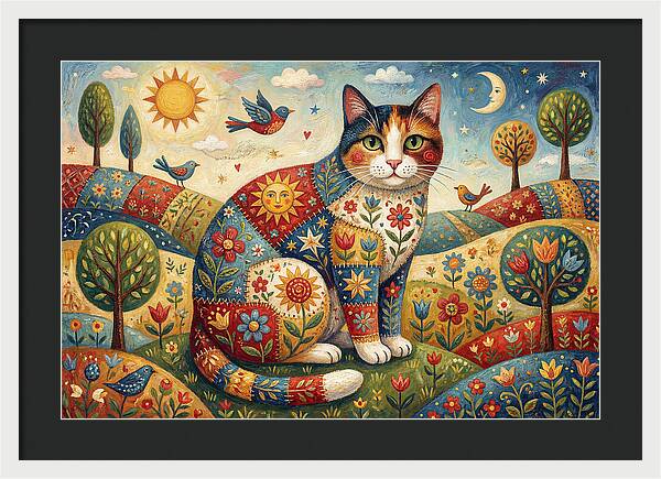 Calico Cat In A Colorful Landscape